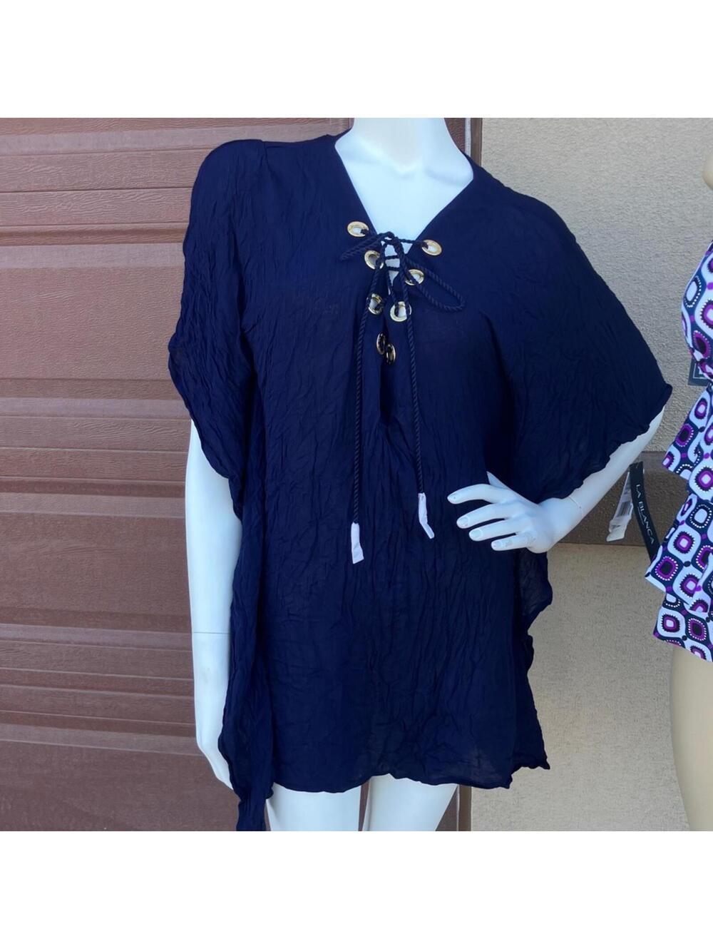 NWT La Blanca Navy Lace-Up Swim Coverup